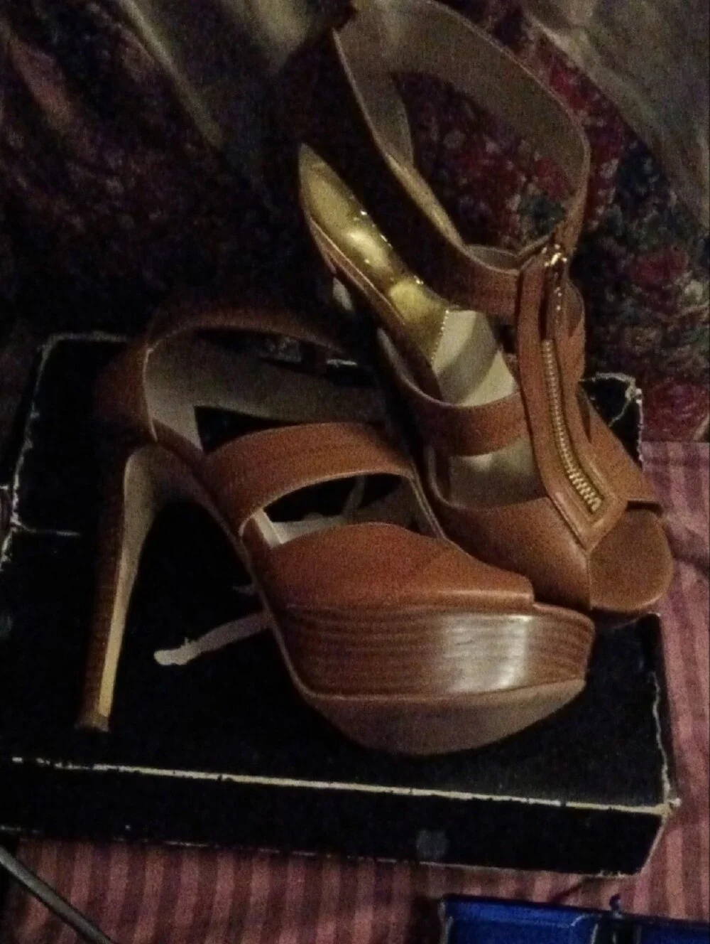 MICHAEL Michael Kors Tan Brown Strappy Zip Front Heeled Sandals